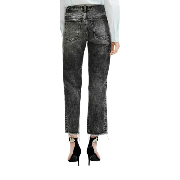 MAJE | Paola Acid Wash Cropped Frayed Gradient Denim Jeans in Size FR 38 / US 8 - Picture 2 of 8